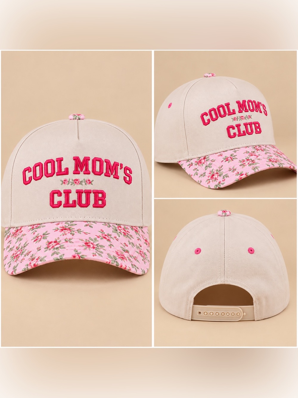 Zenana Cool Moms Club Pink Floral SnapBack Baseball Hat NEW Novelty